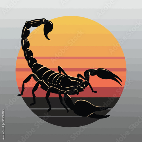 Silhouette vector illustration of a scorpion in an attack position on a white background.