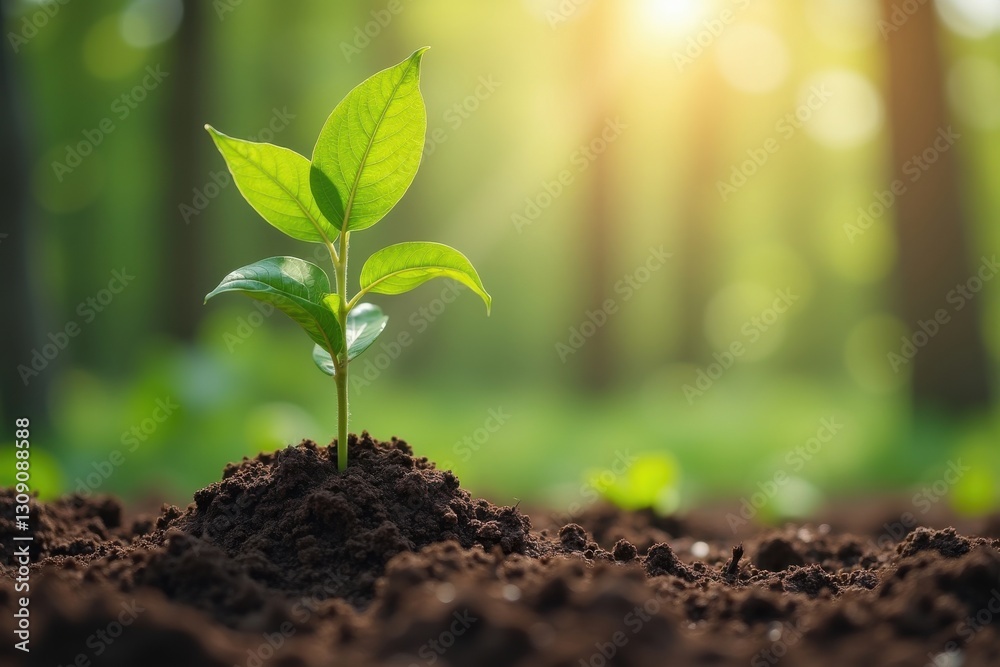 New plant grows in sunlight of forest clearing New plant grows in sunlight of forest clearing