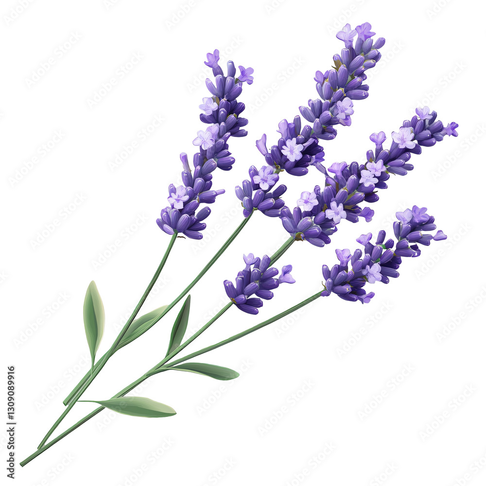 Naklejka premium Realistic lavender flower bouquet illustration isolated on transparent background.