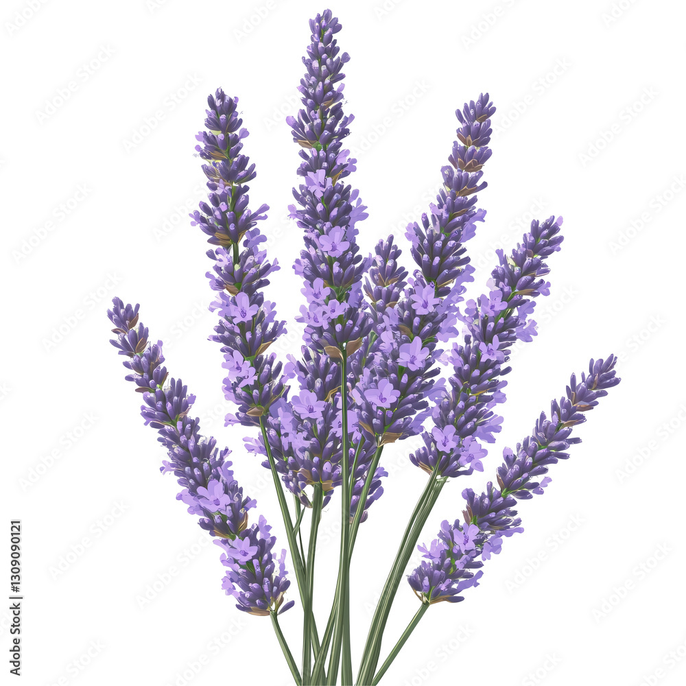 Naklejka premium Realistic lavender flower bouquet illustration isolated on transparent background.