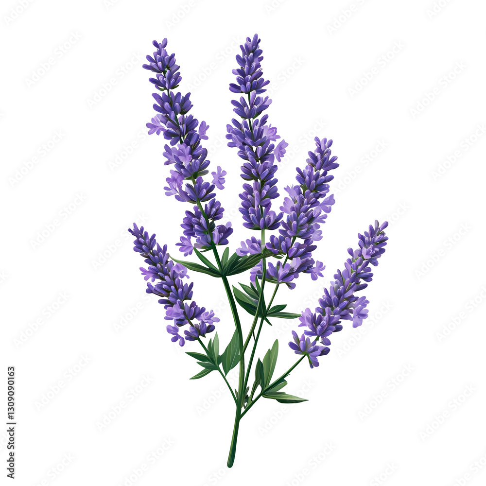 Obraz premium Realistic lavender flower bouquet illustration isolated on transparent background.
