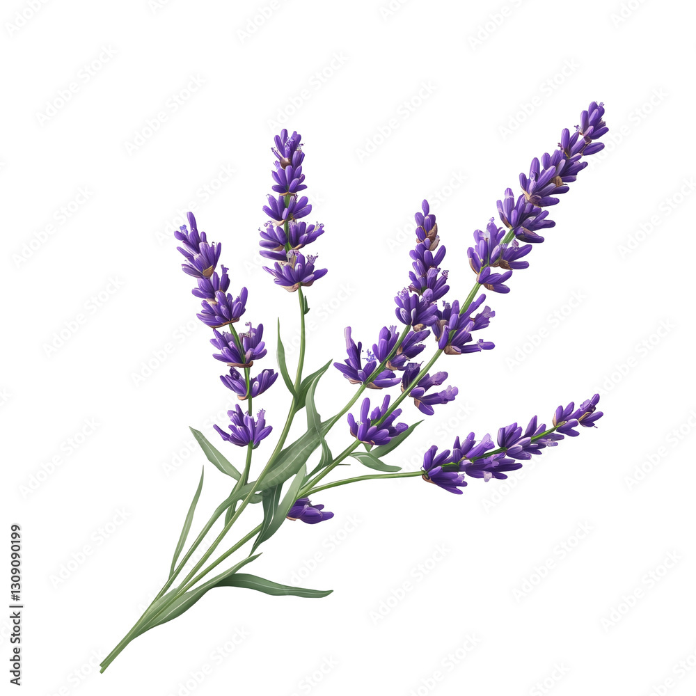 Obraz premium Realistic lavender flower bouquet illustration isolated on transparent background.