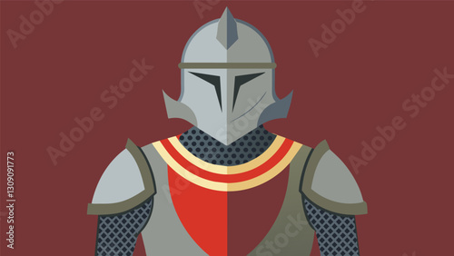 A Germanic knights suit of armor including a chainmail shirt metal helmet and sword.. Vector illustration