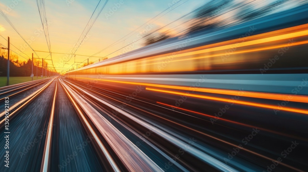 High-Speed Train at Sunset, A Journey of Speed and Light High-Speed Train at Sunset, A Journey of Speed and Light