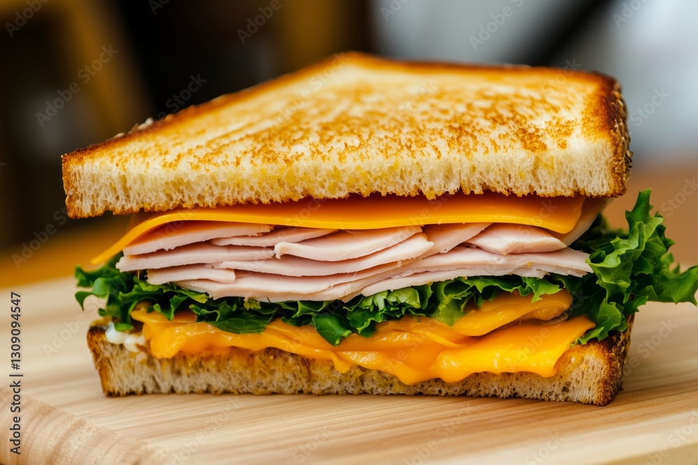 Golden Sandwich: A tantalizing sandwich is a delightful culinary creation, composed of toasted golden-brown bread enveloping layers of savory sliced ham, melted cheese, and crisp, fresh lettuce. Golden Sandwich: A tantalizing sandwich is a delightful culinary creation, composed of toasted golden-brown bread enveloping layers of savory sliced ham, melted cheese, and crisp, fresh lettuce.
