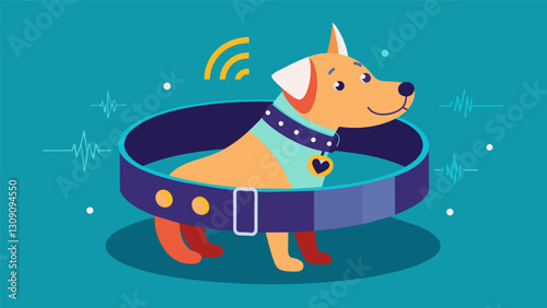 Keep an eye on your furry friends mood patterns with this tingedge collar that utilizes advanced algorithms to interpret data.. Vector illustration