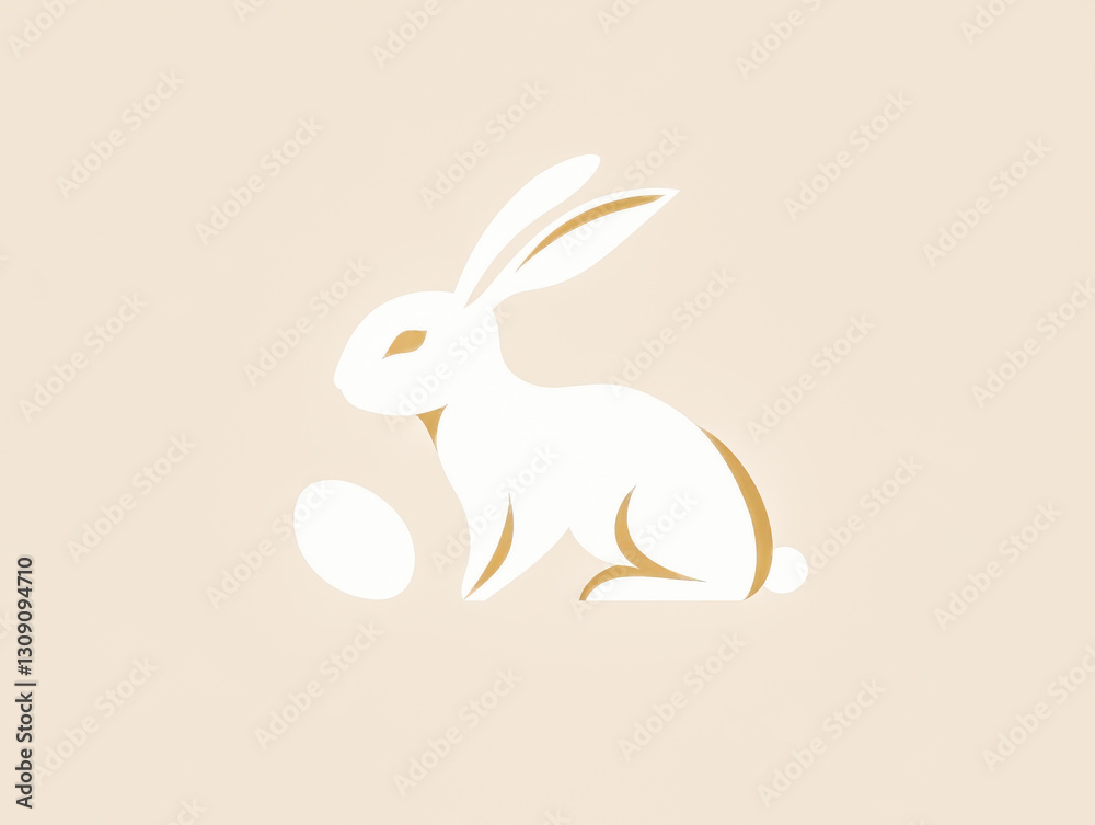Obraz premium White easter bunny sitting next to egg on pastel background
