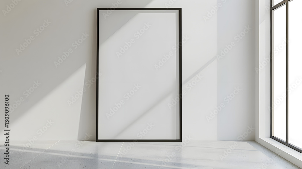 A large blank framed artwork on the wall of minimalist living room A large blank framed artwork on the wall of minimalist living room
