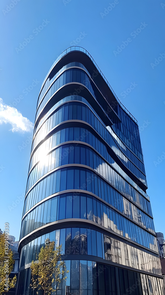 A modern office building with curved glass windows
A modern office building with curved glass windows