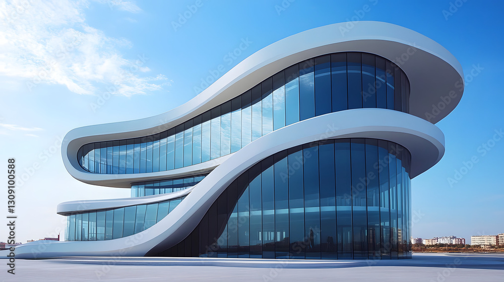 Naklejka premium A modern office building with curved glass windows 