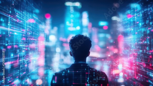 Individual Gazing at Expansive Cityscape Under Twilight Skies Surrounded by Urban Architecture and Distant Mountains Evoking Reflection and Wonder