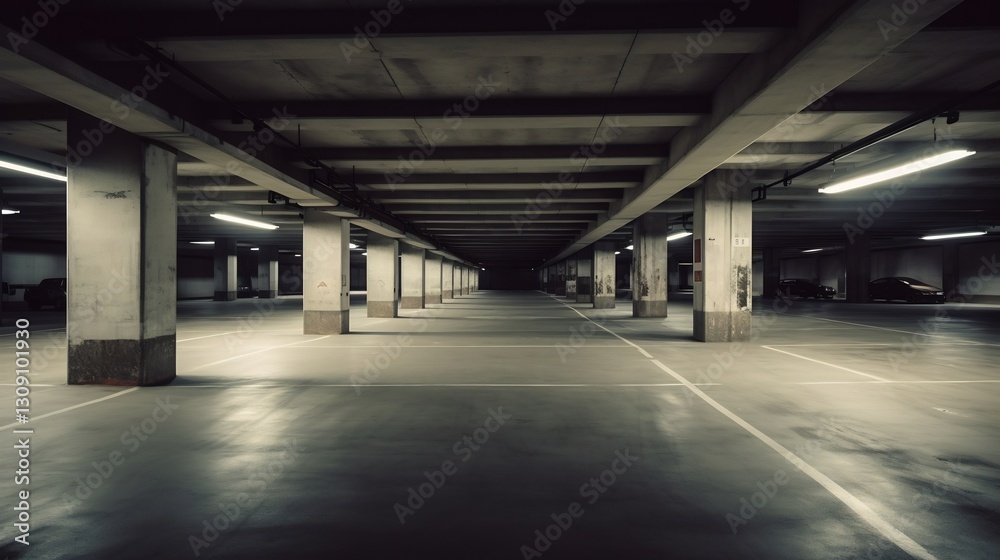 Empty Underground Parking Garage at Night. Empty Underground Parking Garage at Night.