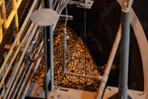 Copper concentration plant. Flotation and processing for ore. Closeup of fine pulp with bubbles