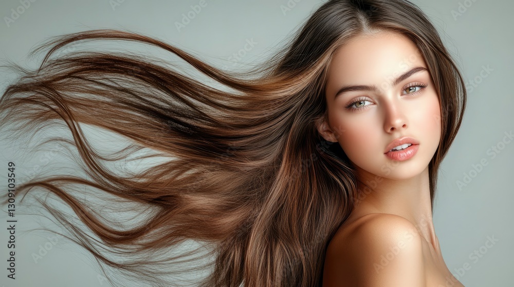 Stunning Brunette Woman with Flowing Hair Stunning Brunette Woman with Flowing Hair