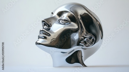 Wallpaper Mural A contemporary abstract sculpture head, made of polished metal, displayed on a plain white background for a striking contrast Torontodigital.ca
