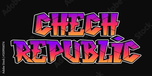 Czech Republic graffiti lettering in psychedelic style. Trippy urban design