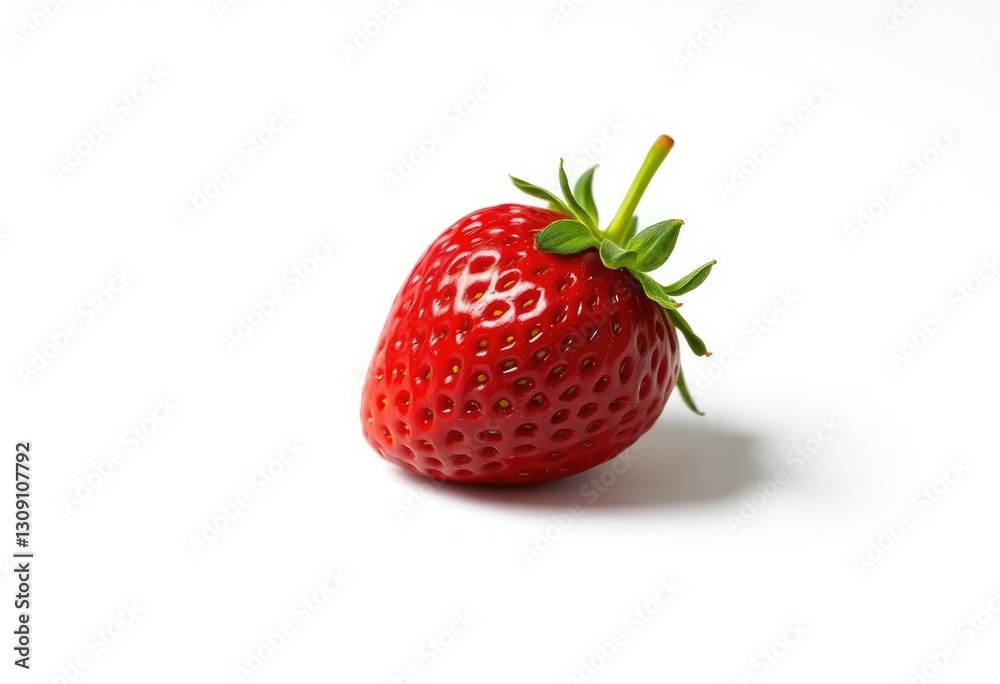 A single, ripe strawberry isolated on pure white, red, closeup A single, ripe strawberry isolated on pure white, red, closeup