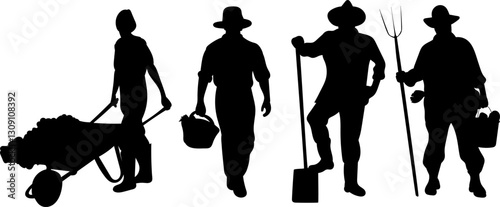 gardeners silhouettes set, vector on white background