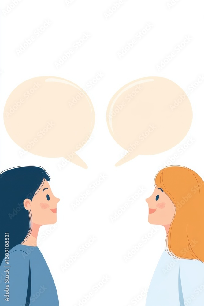 Obraz premium Conversational disconnect illustrated through contrasting speech bubbles and characters with distinct colors
