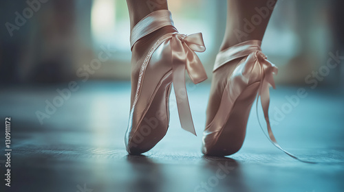 

Ballet Dancer�s Feet in Pointe Shoes with Satin Ribbons photo