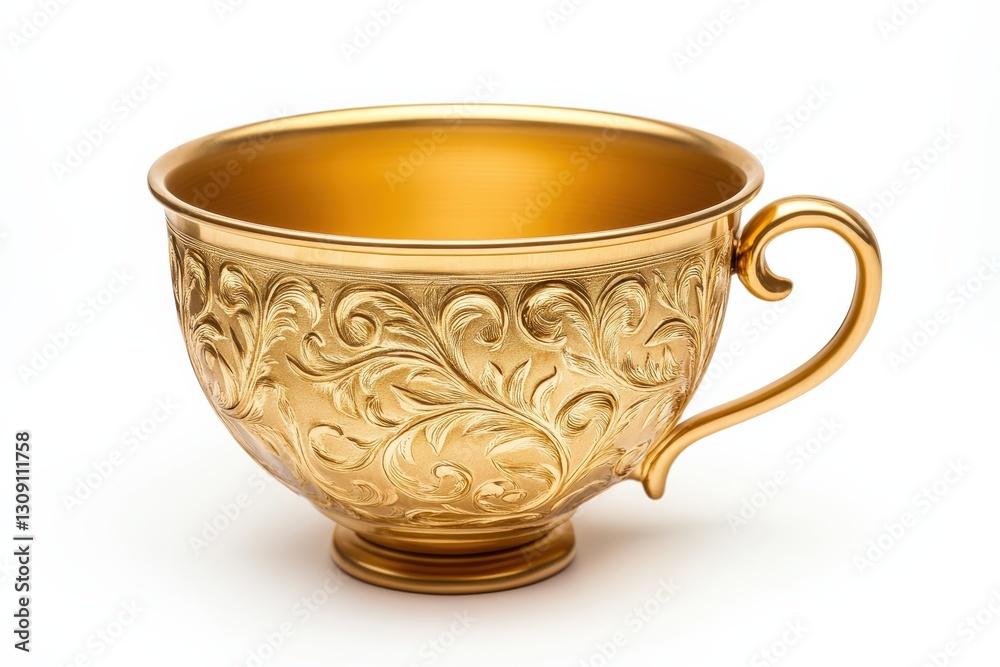 Ornate Gold Teacup for Isolated White Background. Ornate Gold Teacup for Isolated White Background.
