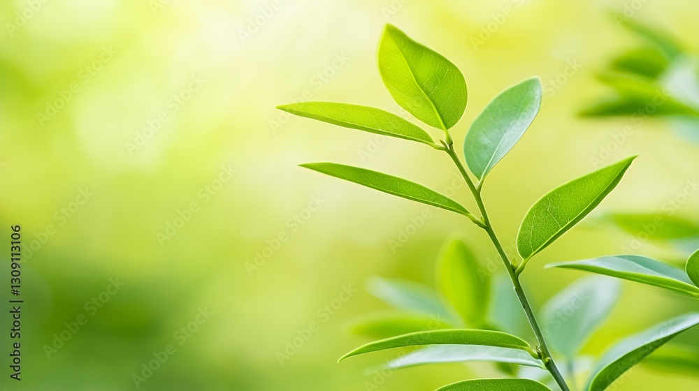 Closeup of Vibrant Green Leaves on a Branch in Soft Sunlight Closeup of Vibrant Green Leaves on a Branch in Soft Sunlight
