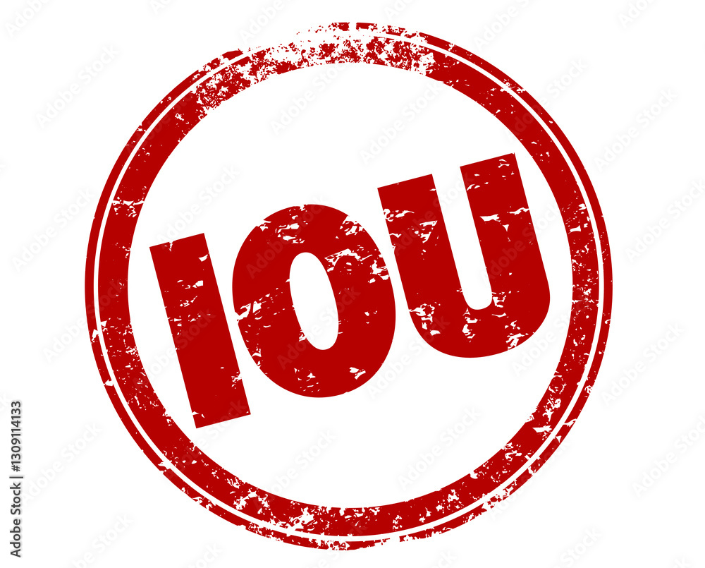 IOU  I Owe You Debt Promise Pledge Repay Money Round Red Stamp Illustration