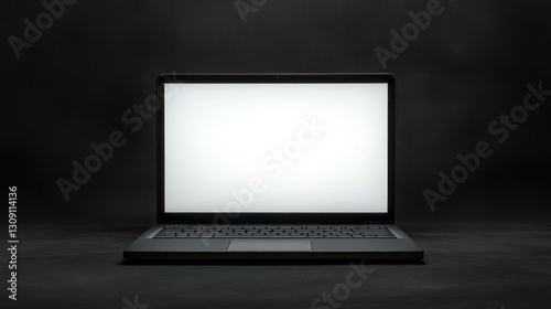 Sleek laptop mockup illuminated against a dark backdrop revealing screen