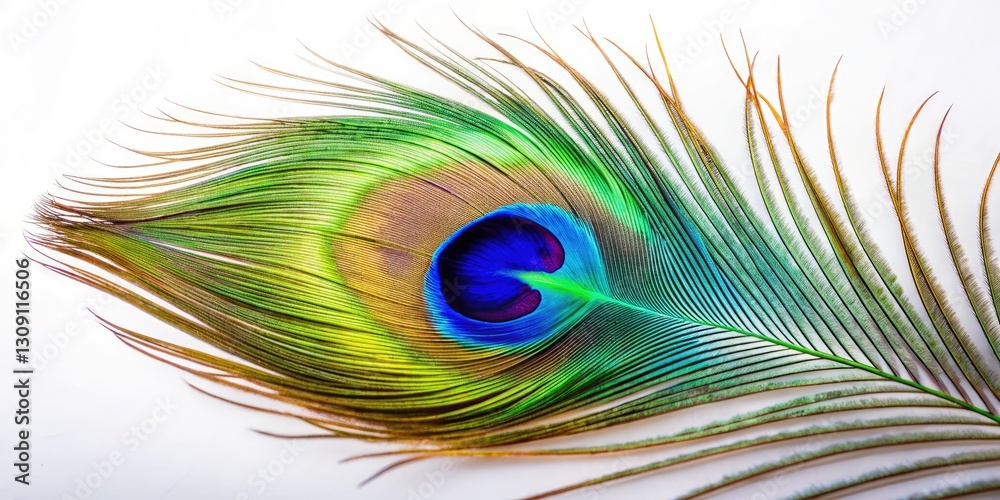 Obraz premium Intricate blue-green peacock feather, macro detail.