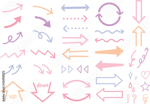 手書き風ベクター矢印のセット　女性向け