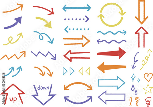 手書き風ベクター矢印のセット　レトロカラー