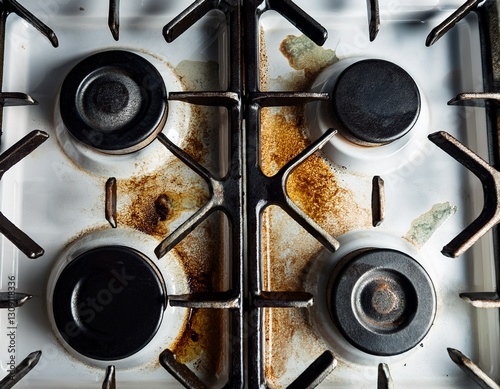 a gas stove with grease