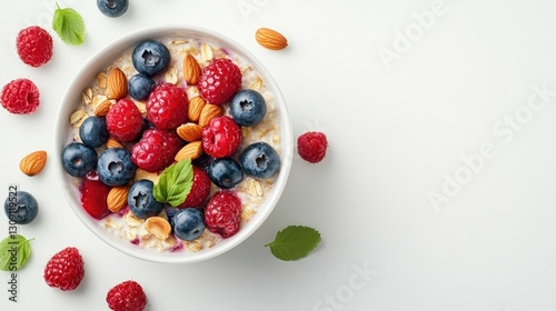 Wallpaper Mural A bowl of overnight oats topped with fresh berries, nuts, and a drizzle of honey on a clean white background. Torontodigital.ca