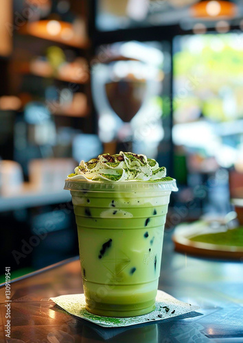 Iced matcha latte decorated