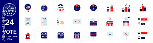Obraz na płótnie Elections and voting color icons set. Concept of democracy, voting, politics. Voting icons set w salonie