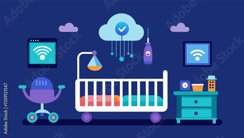 The nursery featured a smart crib that could gently rock and play soothing sounds to lull the baby to sleep while also tracking its sleep patterns and. Vector illustration