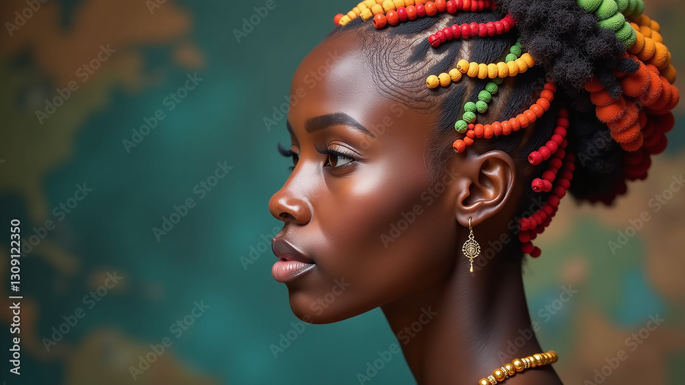 Naklejka premium african woman vibrant multicolored hair intricate head