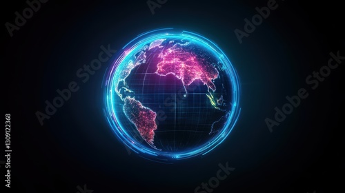 Vibrant Earth Illustration Featuring Glowing Blue and Pink Continents Surrounded by a Deep Cosmic Space, Evoking Wonder and Celestial Beauty