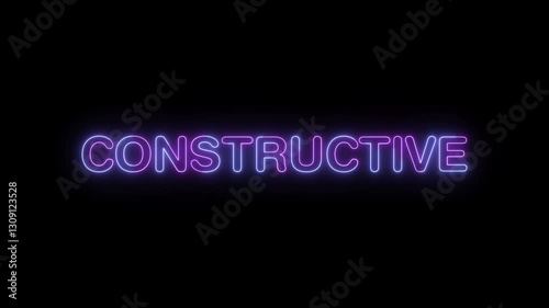 constructive symbol. concept words constructive bright glowing neon effects, vibrant and colorful text animation on transparent background