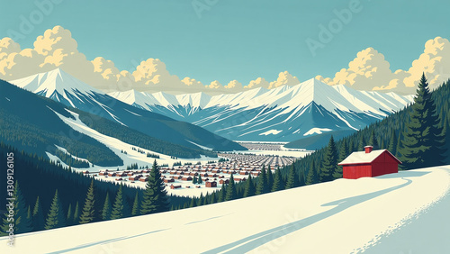 colorado ski poster features steamboat springs illustration retro art style travel decor gift paper canvas wall