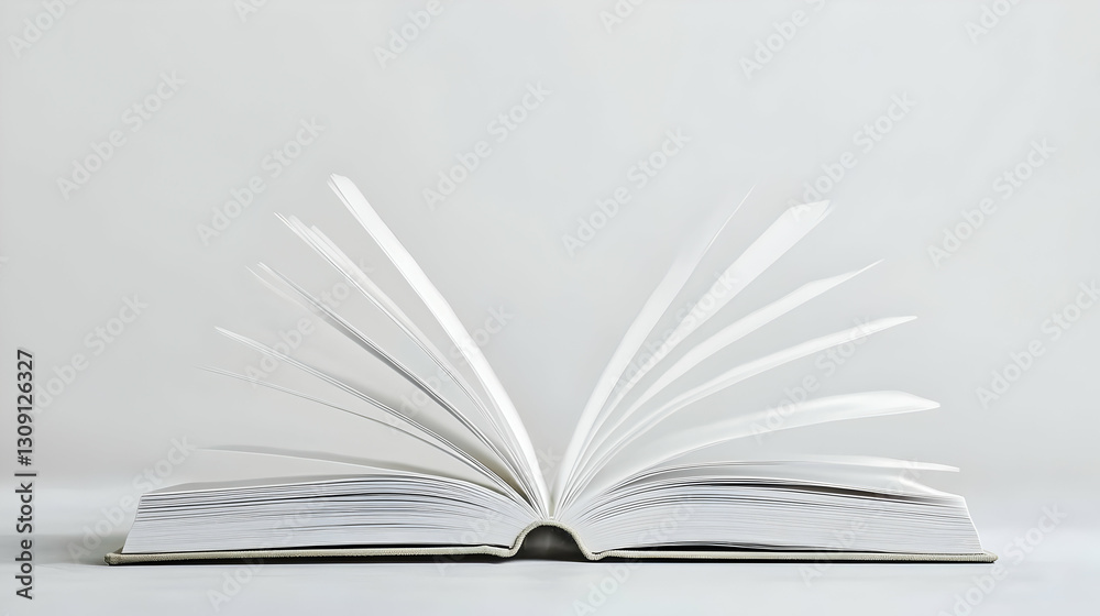 Open White Book with Blank Pages Displayed on a White Background Open White Book with Blank Pages Displayed on a White Background