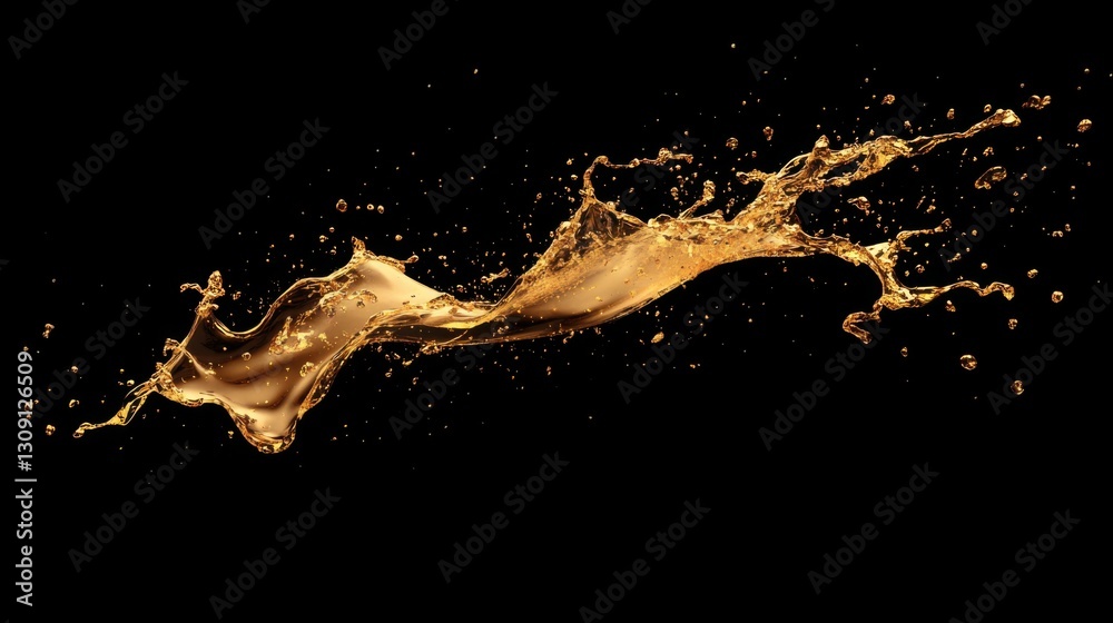 Fototapeta premium A Captivating Moment of Liquid Gold Frozen in Time: A High-Speed Photographic Study of a Dynamic Splash Against a Stark Black Backdrop