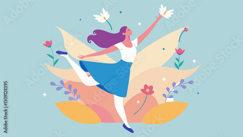 Fluttering hands and light airy footwork conveying the dancers whimsical and carefree nature.. Vector illustration