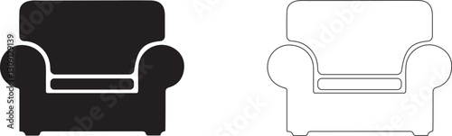 Silhouette of armchair. Vector icon of upholstered furniture.