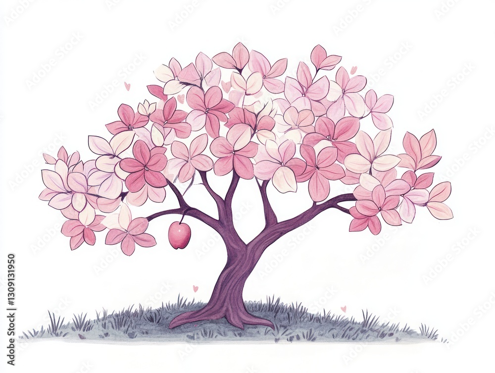 Fototapeta premium Pink Blossomed Tree Illustration