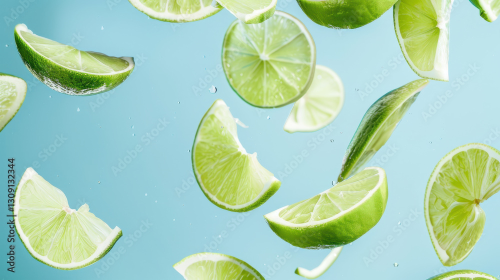 lime slices on blue background lime slices on blue background