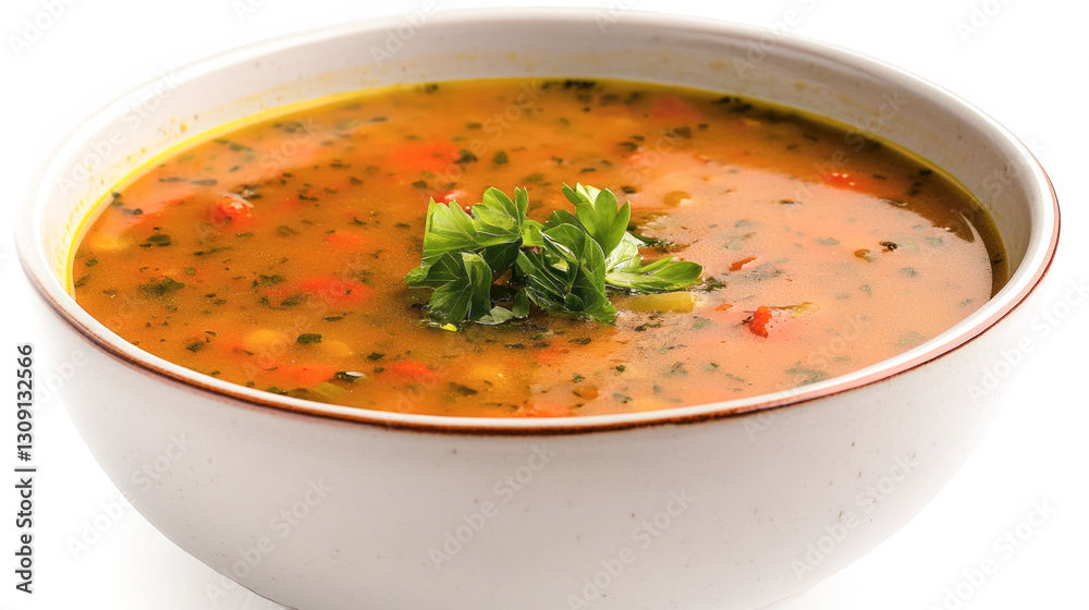 Delicious bowl of vegetable soup with fresh parsley garnish Delicious bowl of vegetable soup with fresh parsley garnish