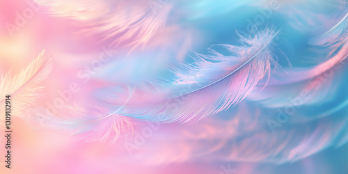 A soft pastel background with delicate feathers, creating an ethereal and dreamy atmosphere. Backdrop for for cosmetics, spa, perfume, beauty salon, florist shop. invitation, gift card