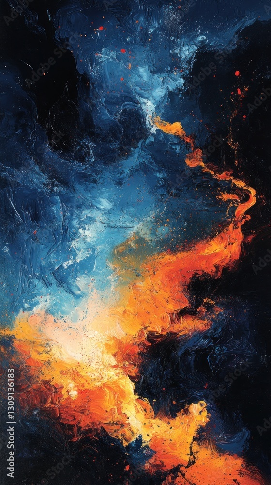 Abstract Cosmic Dance: A fiery and icy nebula collide in a vibrant display of color and texture. Abstract Cosmic Dance: A fiery and icy nebula collide in a vibrant display of color and texture.