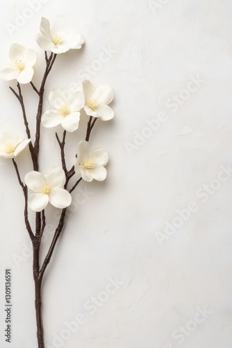 White Blossom Branch on White